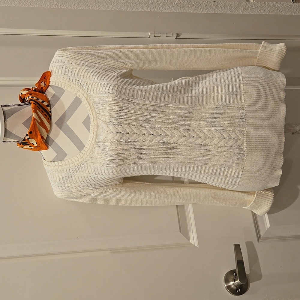 DKNY Jeans Women's Pullover Sweater Knit Top Beige Cotton Blend Sz Small